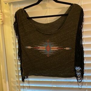 Gray Fringe Crop Top